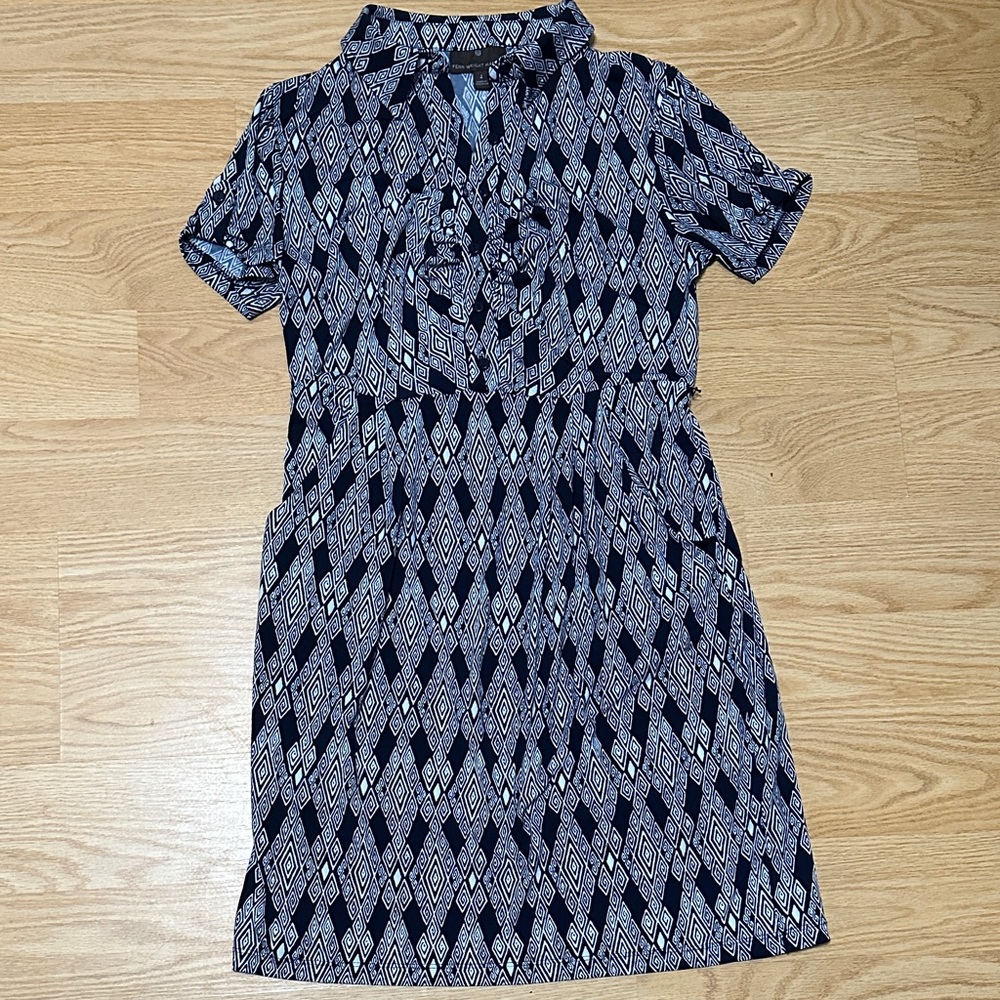 Fenn Wright Manson Navy and White Geometric Midi Dress size 4